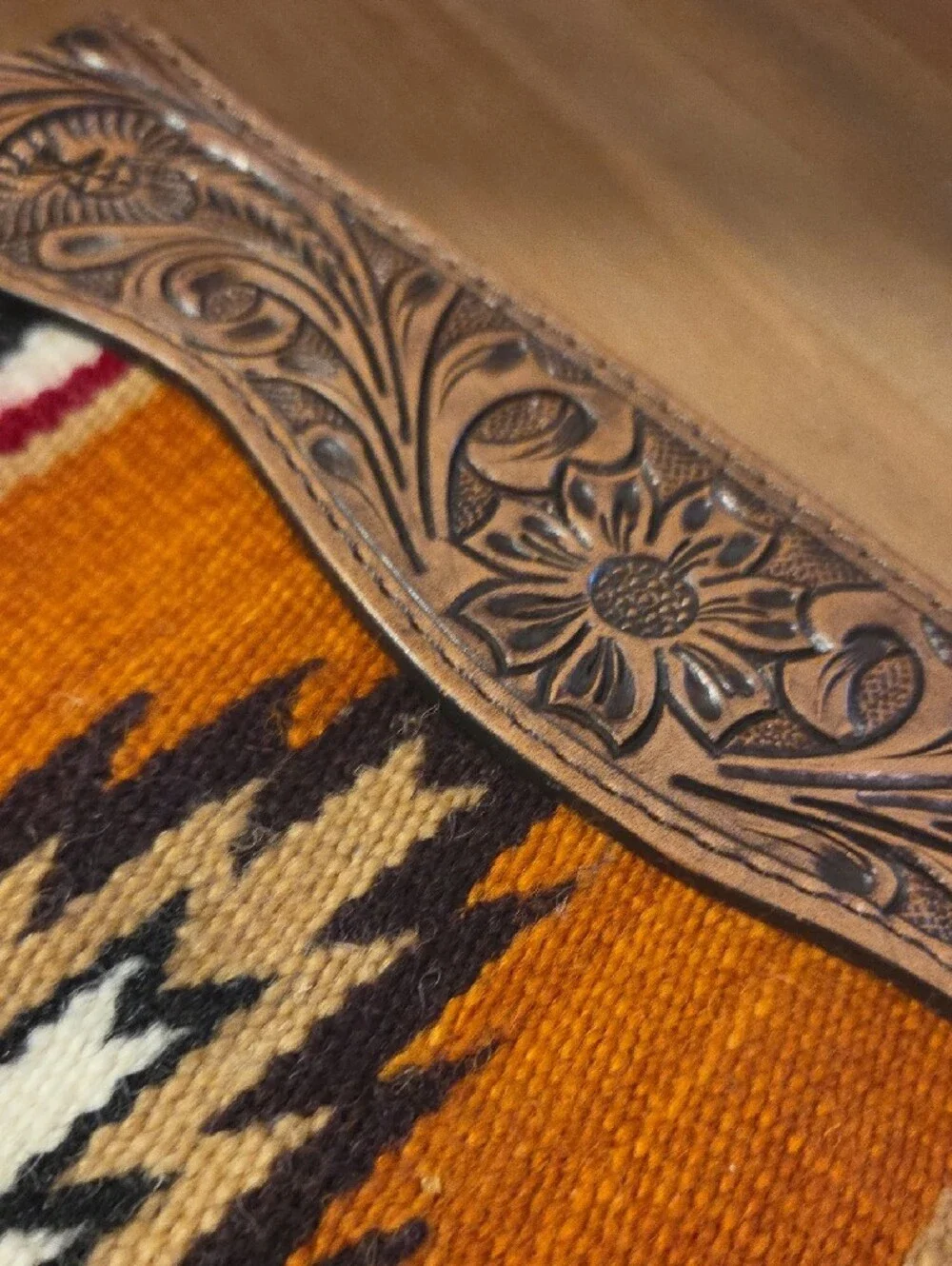 American Darling Hand-Tooled Leather Fringe Orange Southwestern Clutch Wristle